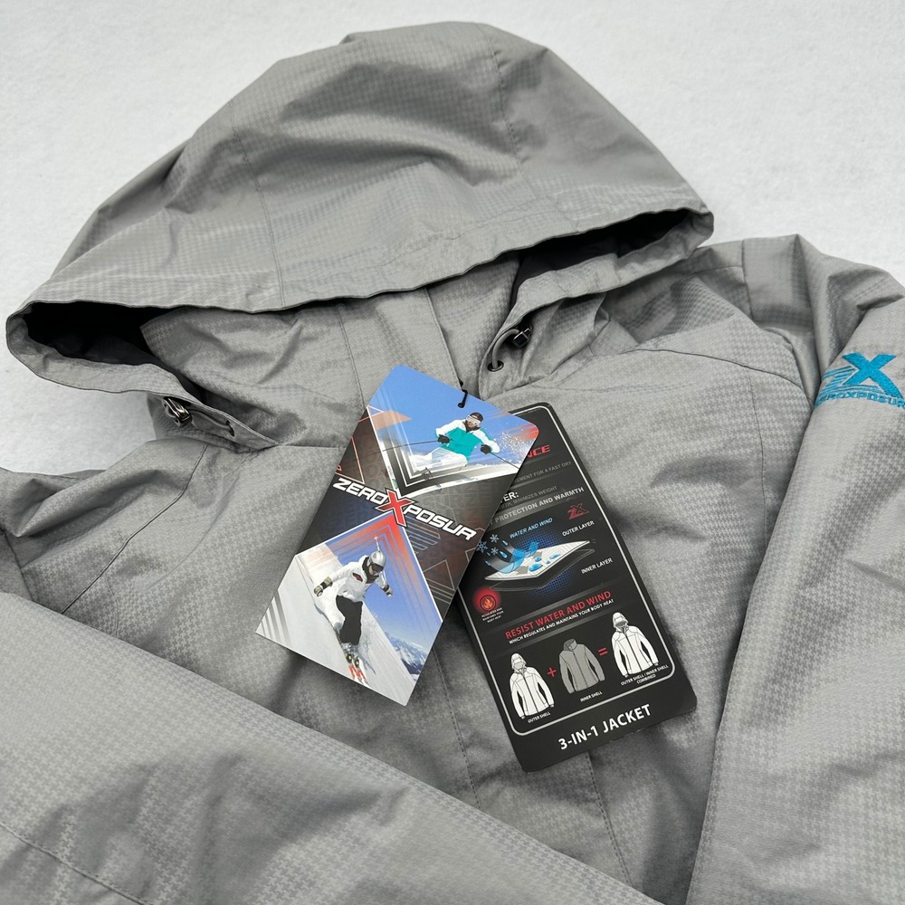 ZeroXposur Womens Large 3-in-1 System Jacket Metal Gray Puffer Hooded J94010 NWT